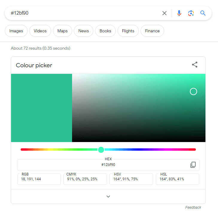 Google’s color picker rich result.