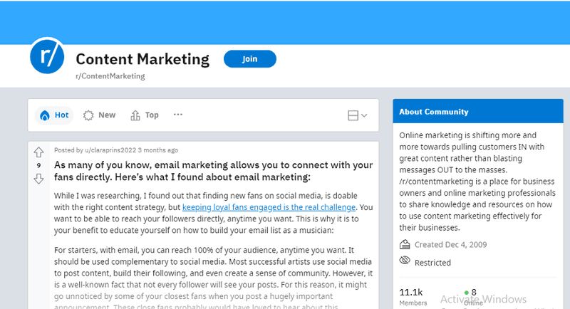 here’s a Reddit community content marketing professionals can join