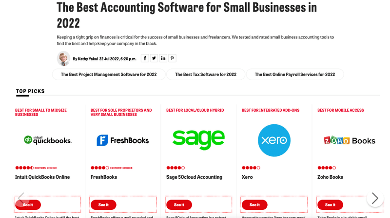 Affiliate links comparing accounting software provider