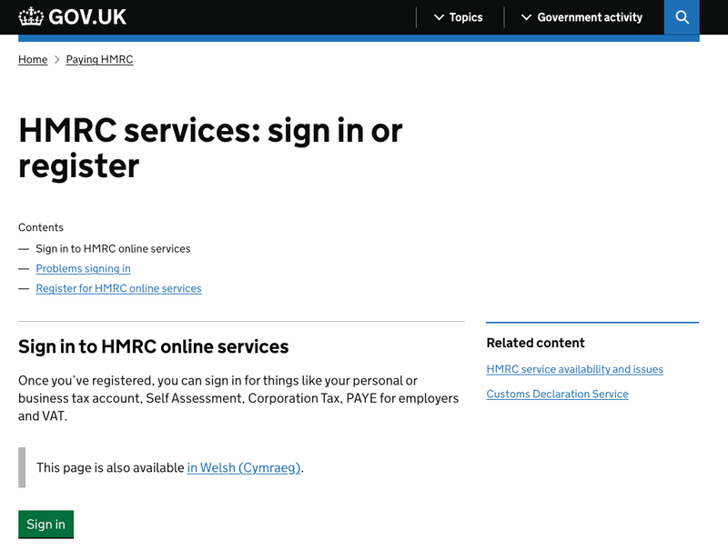 Registration process for HMRC