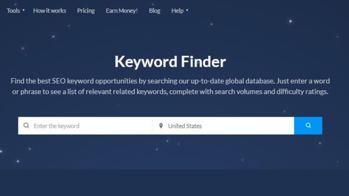Keyword finder tool from Ranktracker