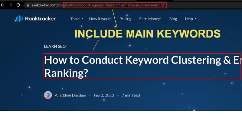 Include main keywords in headings and page URL