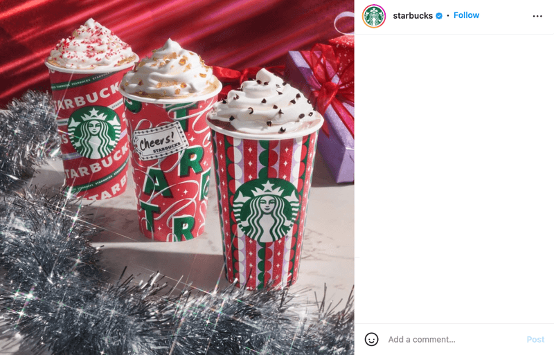 Take it one step further by adding in a garland border, and some present graphics like Starbucks does