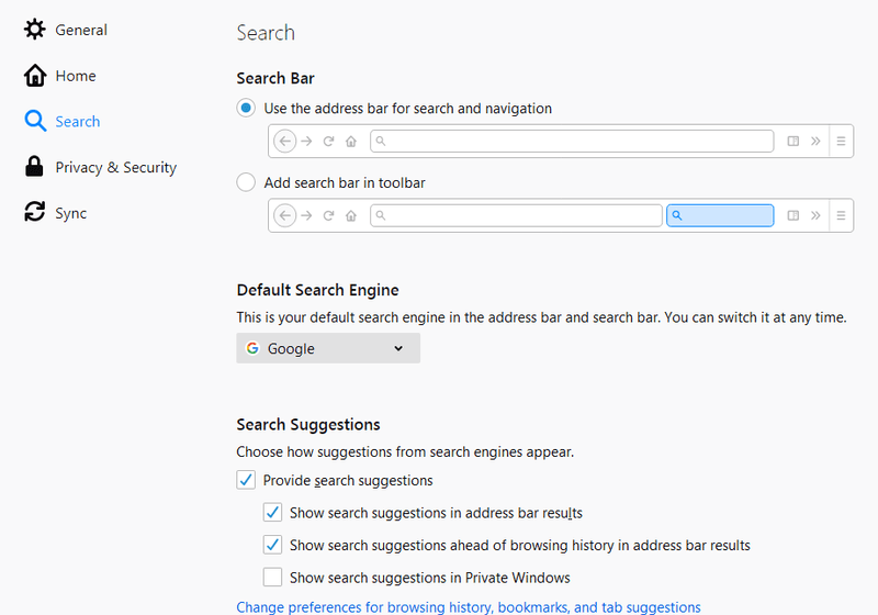 Steps to turn off trending searches on Firefox Browser