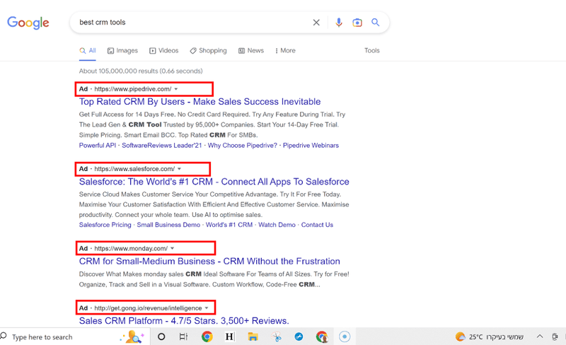 Here is an example of how an SEM ad would appear on a Google search results page