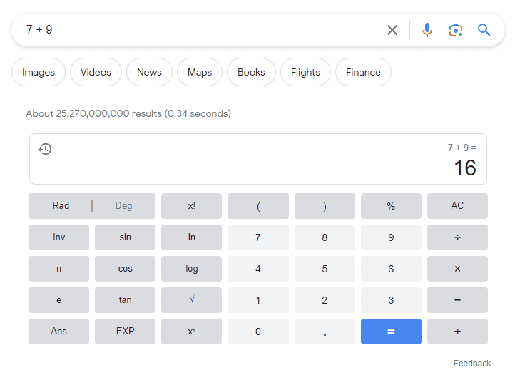 Google’s calculator rich result.