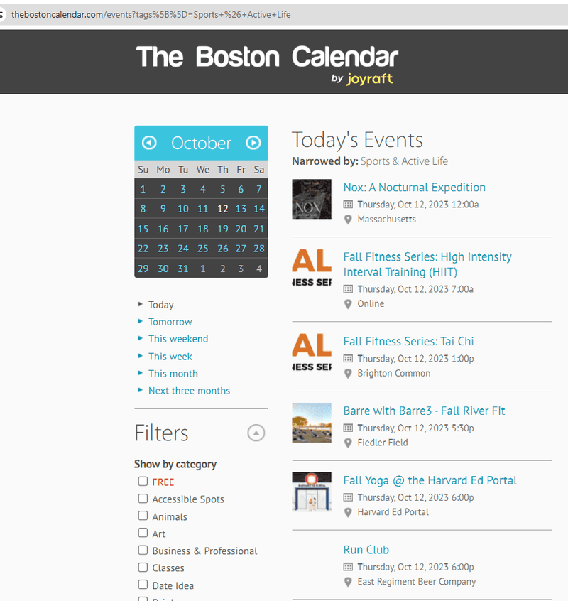 boston calendar