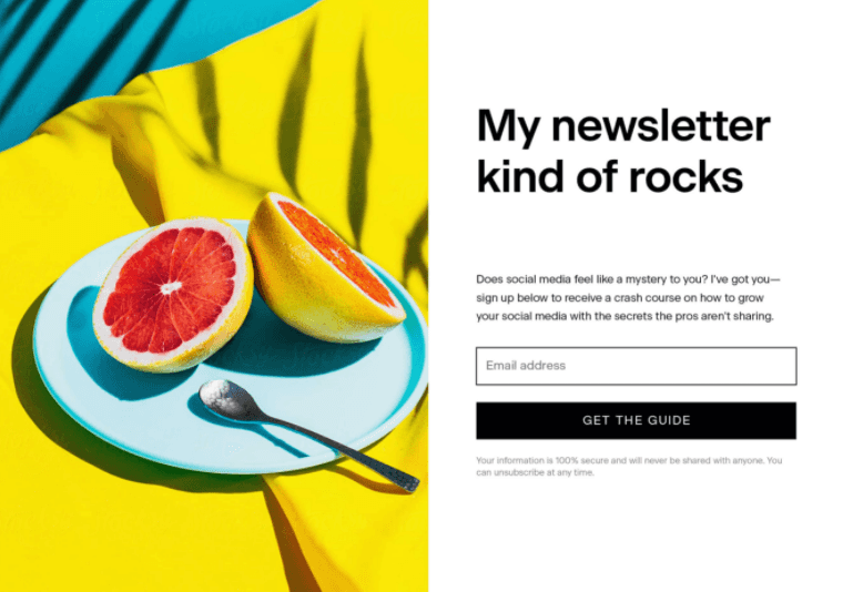 Zrzut ekranu formularza zapisu na newsletter Flodesk
