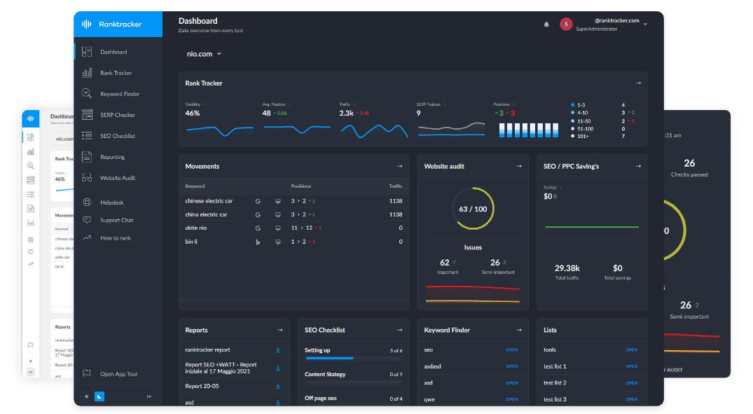 Different views of Ranktracker app